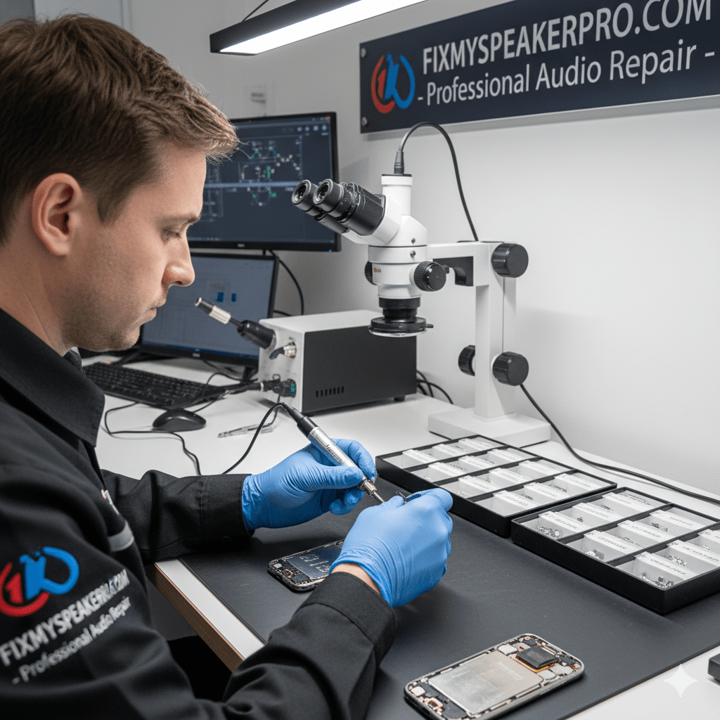 professional iPhone speaker repair technician fixing device